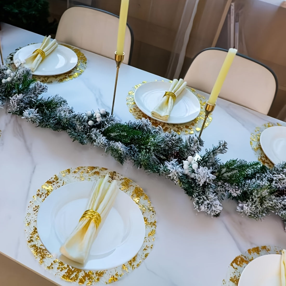 Circular golden foil grid pattern on disposable golden placemat