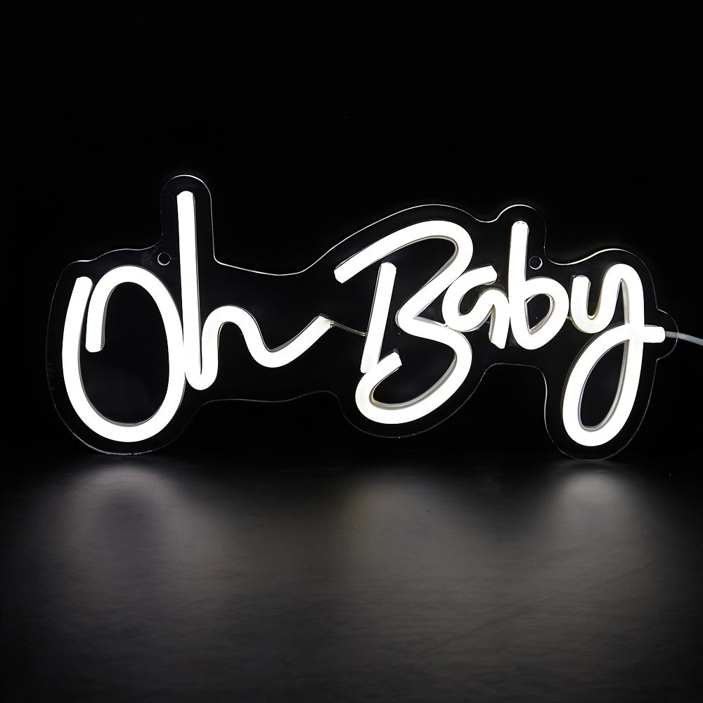 1 piece LED neon sign "Oh Baby" with switch control and USB power, no batteries needed, for bedroom wall decor.