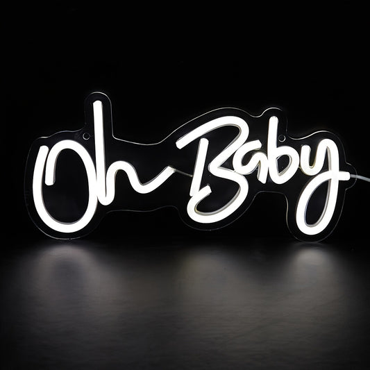 1 dona LED neon belgi "Oh Baby" o'chirish nazorati va USB quvvat bilan, batareyalar kerak emas, yotoqxona devori bezatish uchun.