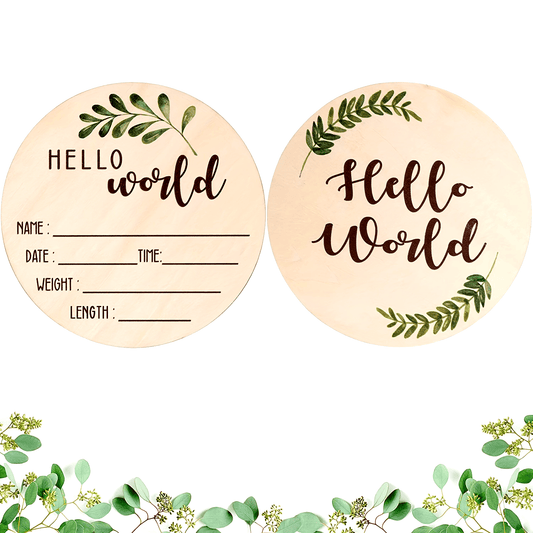 Vibrant Dual-Sided Sign - Say Hello to the World! Beautifully crafted with Natural Wood, Ideal for capturing Hospital Memories & Treasured Keepsakes