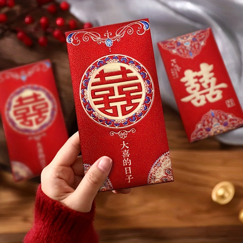 Set of 6 high-quality frosted Chinese red envelopes, perfect for Chinese New Year decoration and lucky money gifting. This high-end set is suitable for various occasions such as marriage, engagement, and banquet. Add a touch of elegance to your room with