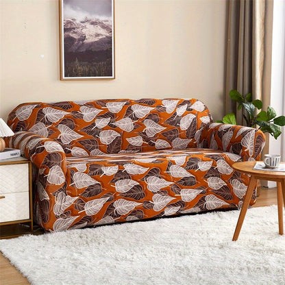 Modern printed sofa slipcover with elastic closure, made of 95% polyester and 5% spandex. Machine washable with active printing and stitched craftsmanship. Fits armchairs to sectional sofas, weighing 100-120gsm fabric.