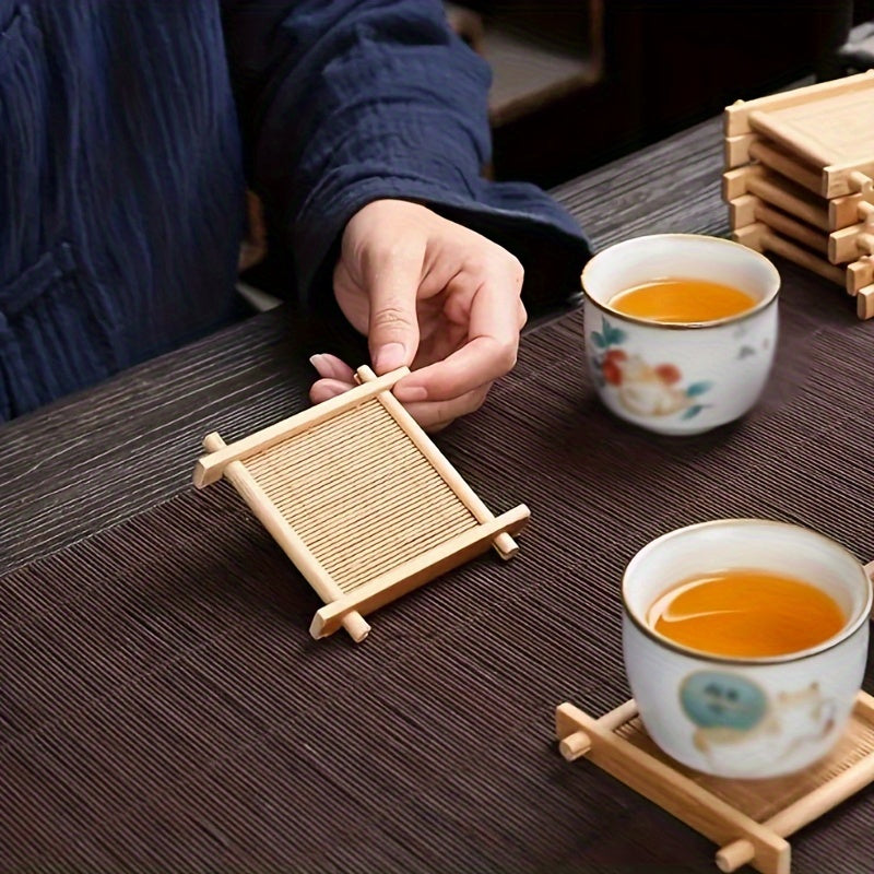 Bamboo Tea Coaster Set with Tray - Stylish and Functional Cup Mat for Home and Restaurant Use - Ideal for Holiday Celebrations and Special Occasions such as Halloween, Christmas, Ramadan, Elderly Appreciation Day, and Graduation Season.