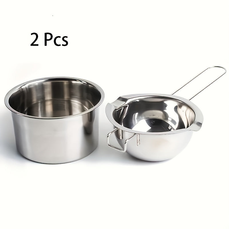 Stainless steel double melting pot set for safe and multifunctional chocolate, cheese, and candle melting, waterproof.