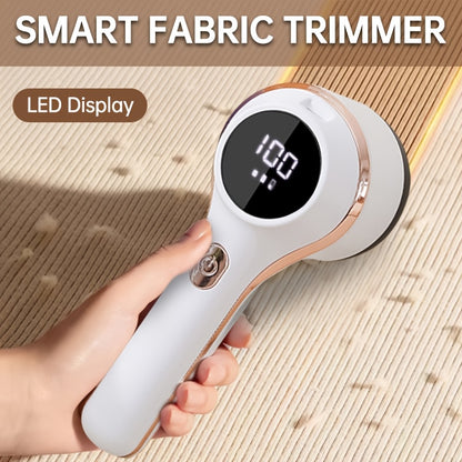 Smart rechargeable lint remover with digital display, 3-speed control, USB charging, automatic operation, 800mAh lithium battery for various fabric types.