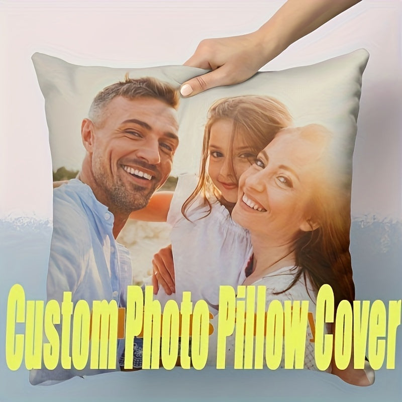 Single Custom Photo Pillowcase, 45.72x45.72 cm, made of Soft Short Plush with Single-Side Print. This personalized cushion cover features a Family or Couple picture and is made from Polyester Fiber. Perfect for sofa decor or as a Valentine's Day gift for