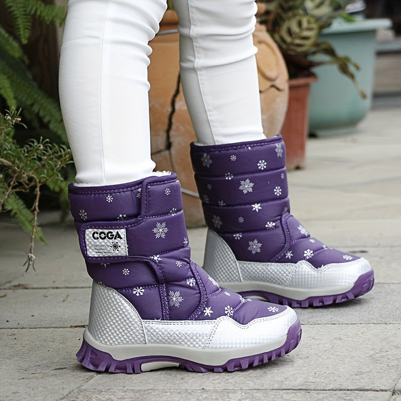 New high-top snow boots with a snowflake design for both men and women.