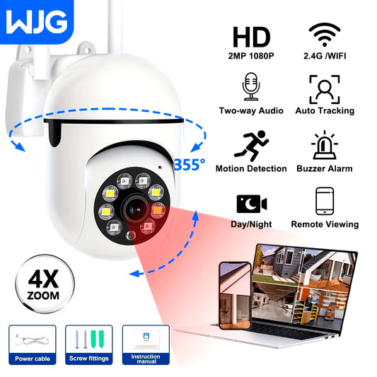 Wireless Outdoor Security Camera with 1080P Resolution, 5G/2.4G Wi-Fi, Smartphone App Control, 355° Pan/Tilt, Color Night Vision, 2-Way Audio, Waterproof, Motion Detection - USB Powered (No Battery Required)