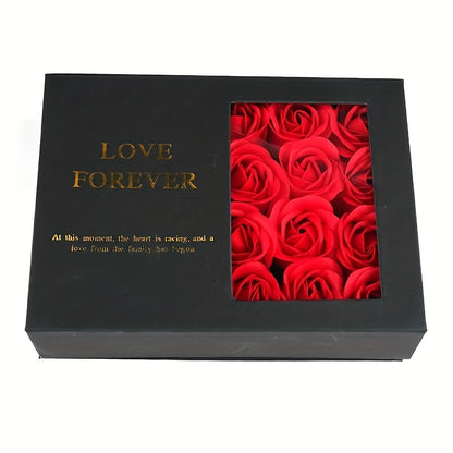 Valentine's Day gift box includes 12 items such as soap flowers, lipstick gift box, necklace jewelry box, and party favors.