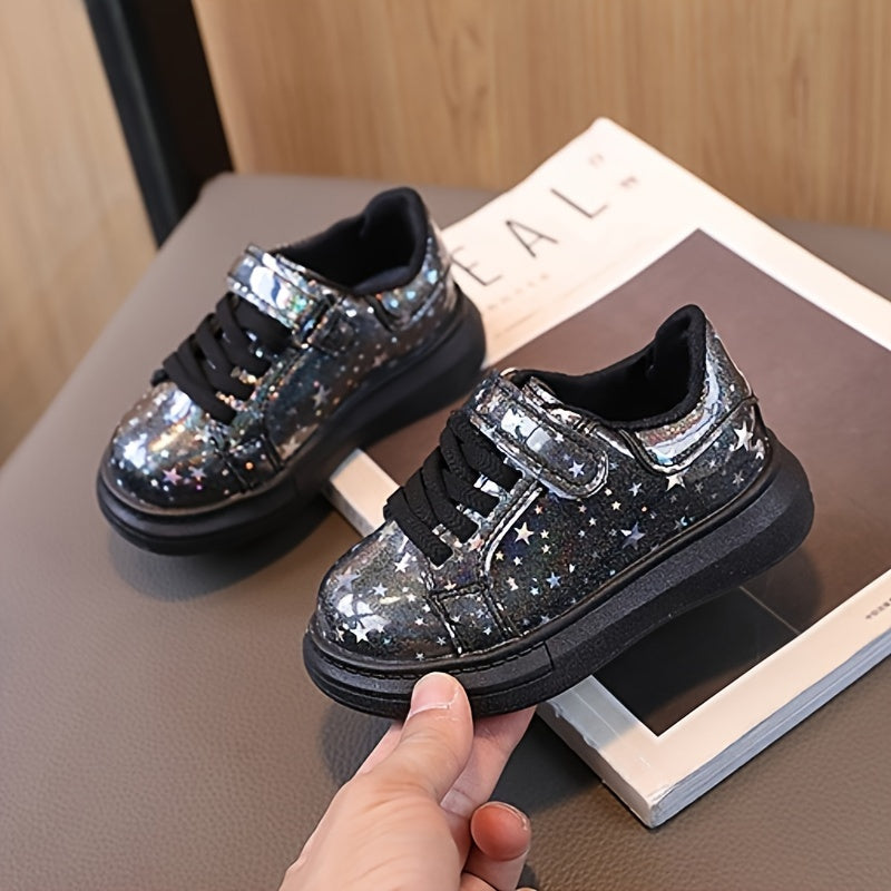 Children's glittery sequin sneakers with hook-and-loop strap, made from durable materials for any season.