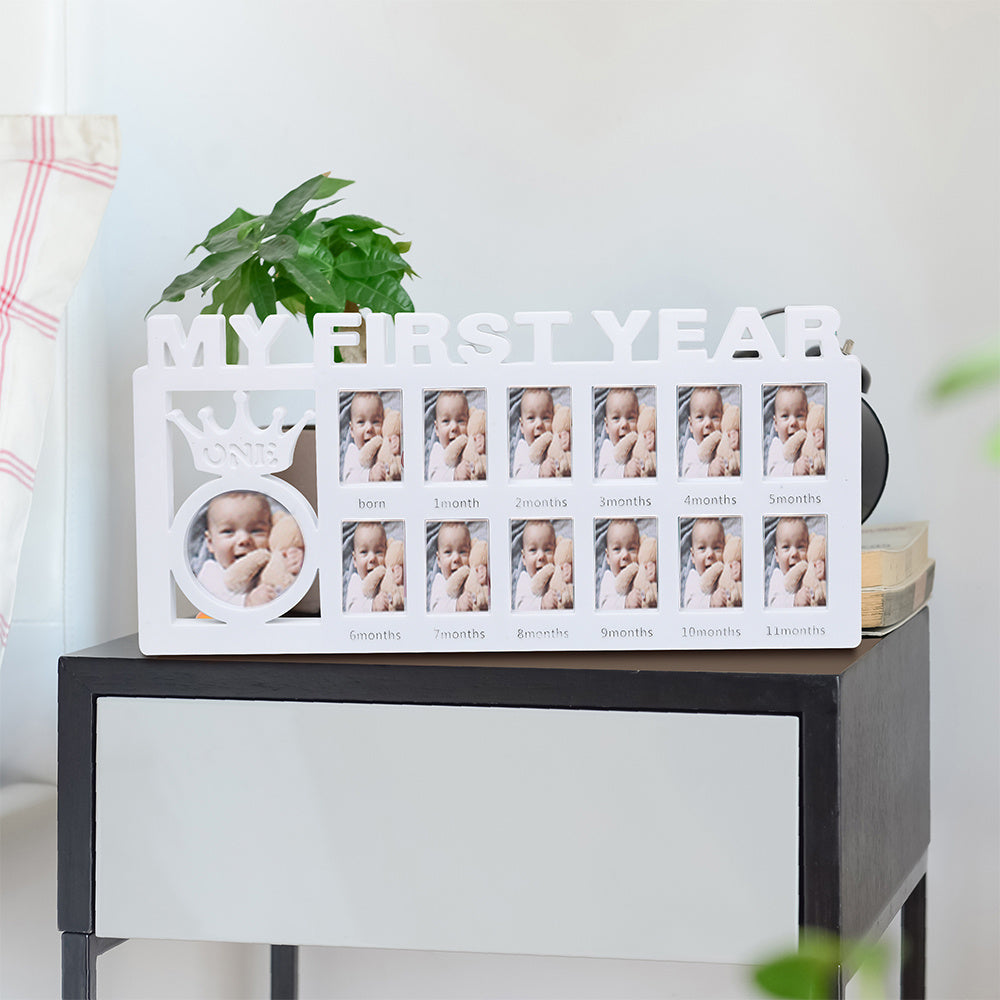 Capture every milestone of your baby's growth with our 12-month growth record photo frame. This creatively designed frame is made from high-quality PP plastic material, making it a perfect Christmas or Halloween gift for new parents.