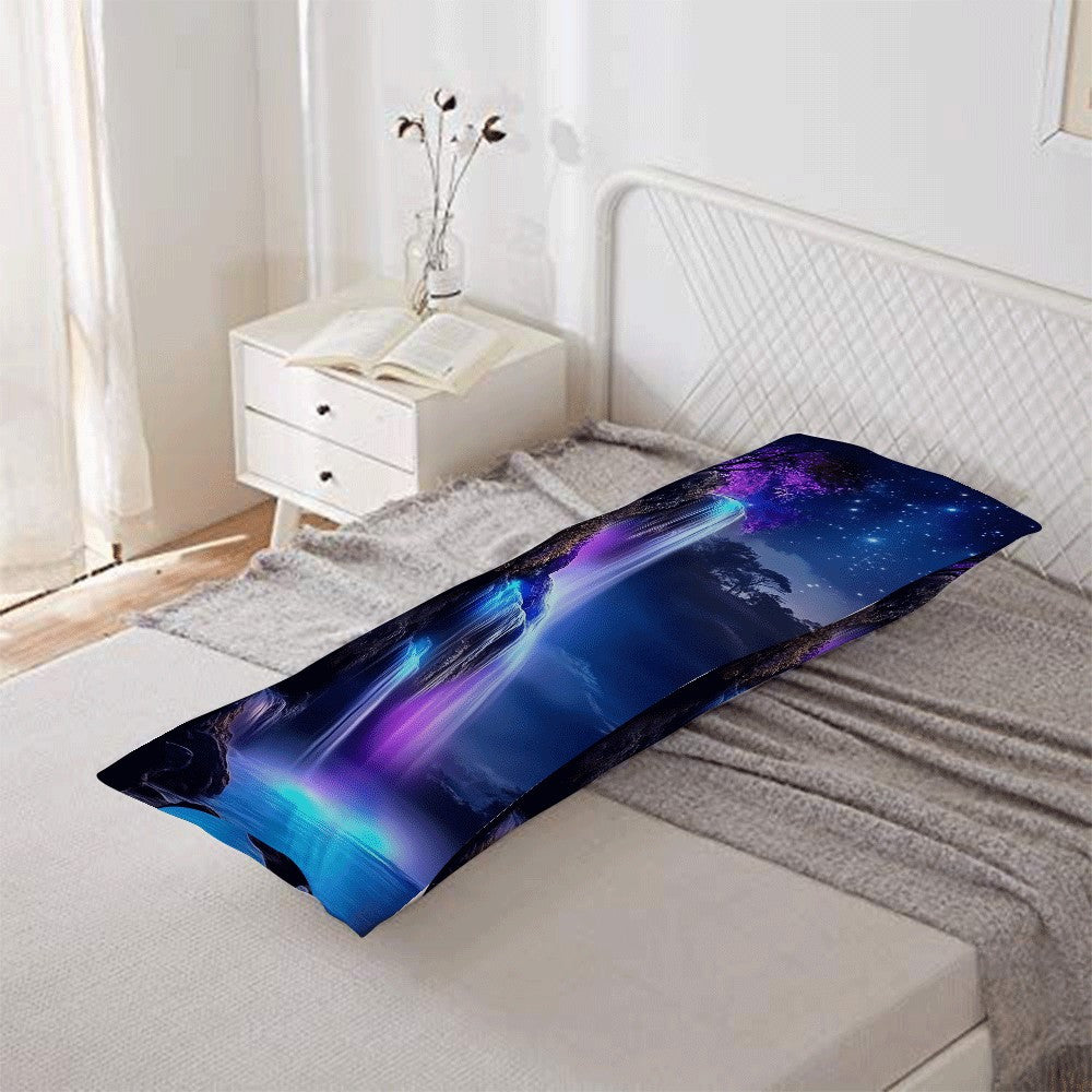 Elegant Purple Moonlight Falls Extra Long Pillow Cover 137.16x50.8cm - Multi-functional Waist & Body Cushion Case for Bed, Sofa, Farmhouse Decoration | Contemporary Design with Zipper Closure | Easy to Clean in the Washing Machine