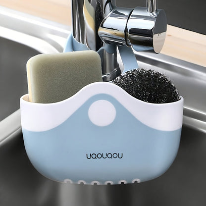 Modern Plastic Sink Caddy Sponge Holder with Drainage for Kitchen Sink - Organize Sponges, Scrubbers, and Cleaning Tools - Easy to Install Storage Basket for Sink