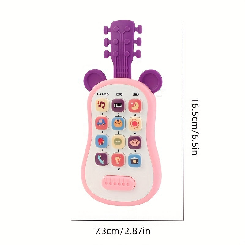 Bolalar uchun gitara shaklidagi telefon o'yinchoq, yoritish, musiqa va xavfsiz voltaj ≤36V - Batareya bilan ishlaydi (batareyalar kiritilmagan) - Moviy, pushti yoki binafsha ranglarda mavjud - Plastikdan tayyorlangan