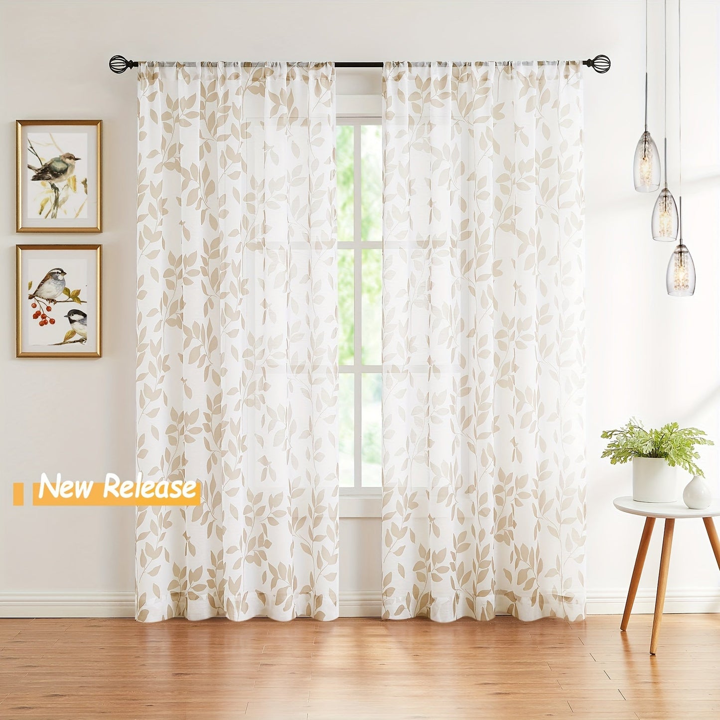 Decorate your bedroom, office, kitchen, living room, or study with these two leaf printed linen white sheer curtains. These rod pocket window treatments are the perfect addition to your home decor.