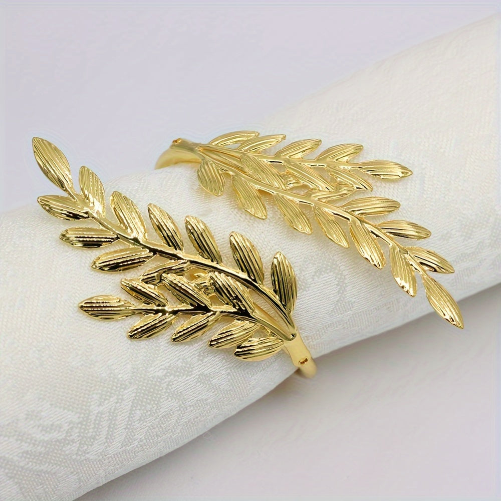 Set of 6 wheat ear design iron napkin rings, great for hotel wedding banquets. Golden plating, also available in silver.