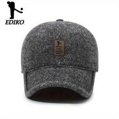 Winter baseball cap for men with ear flaps, fleece-lined and windproof for outdoor activities.