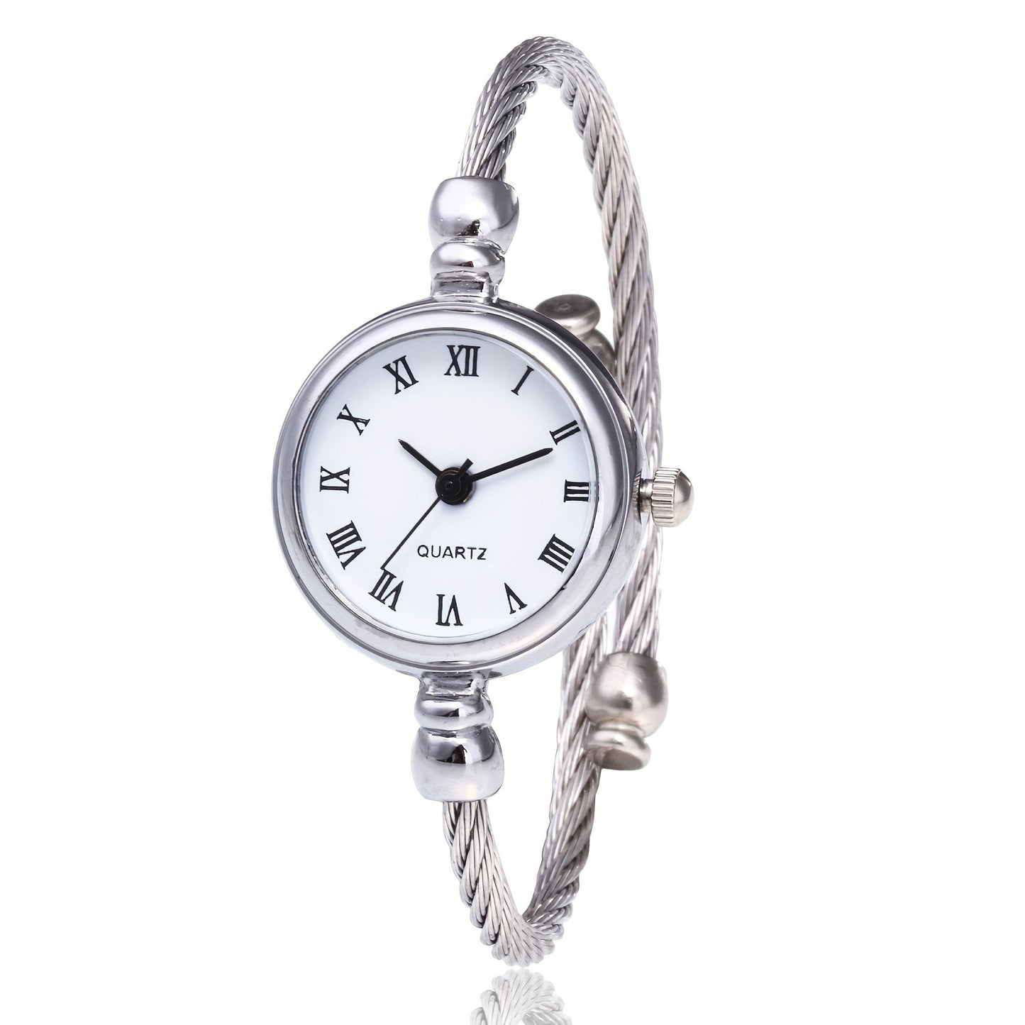 Trendy Women's Quartz Bracelet Watch with Roman Numeral Markings and Stainless Steel Wire Strap, Zinc Alloy Case, Circular Dial - Not Suitable for Water Use.