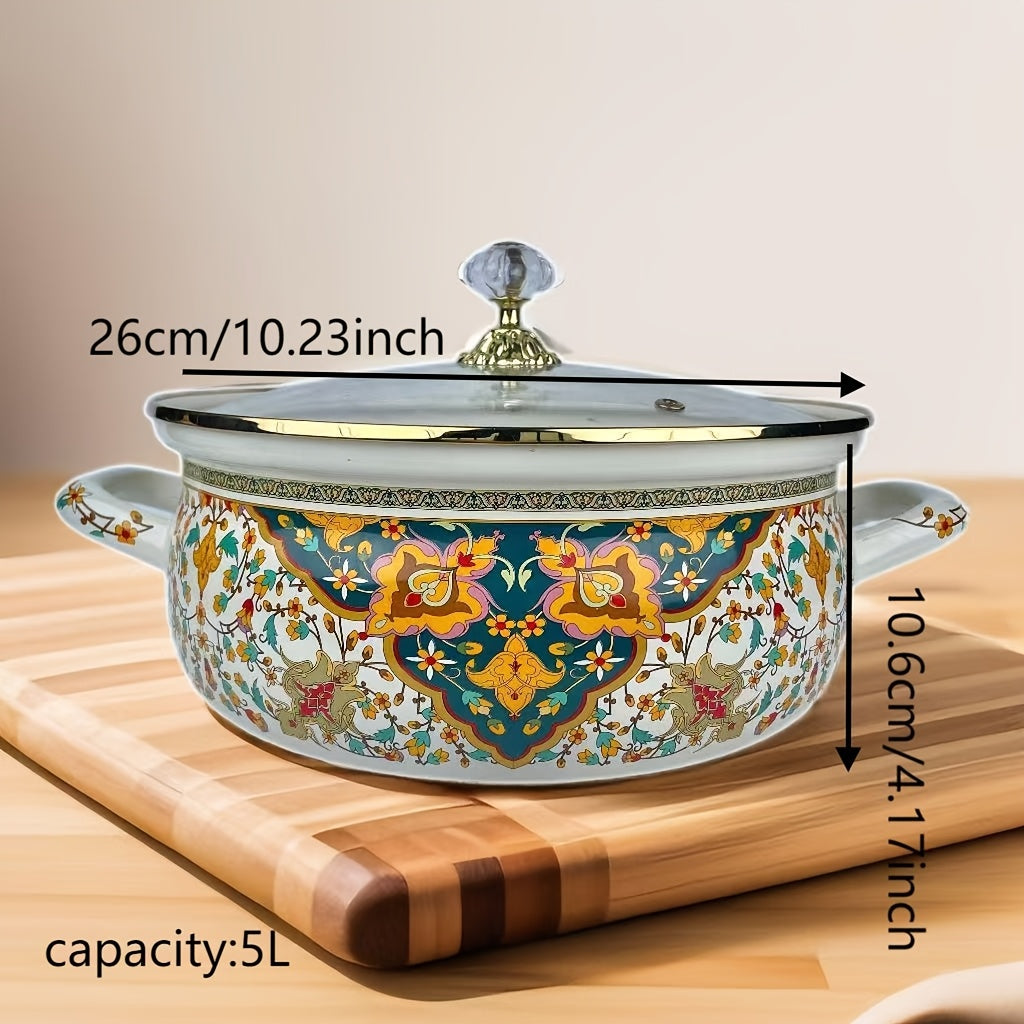 Large Capacity Enamel Hot Pot - Perfect for Soup & Porridge, Versatile and Easy to Clean with Bright Colors, An Ideal Kitchen Accessory