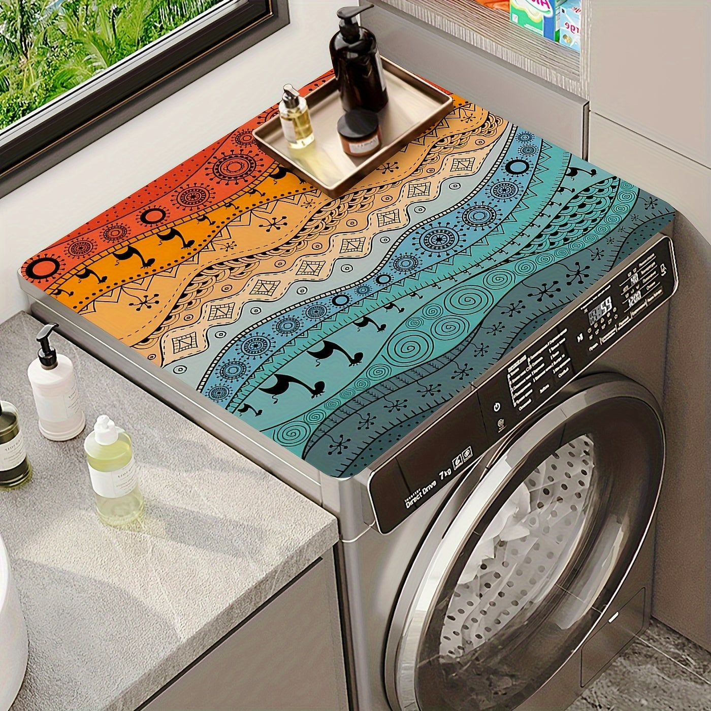 Absorbent Dust Cover for Washing Machines, Bedside Tables & Refrigerators - Classic Plaid & Mandala Design - Easy to Clean, No Electricity Required