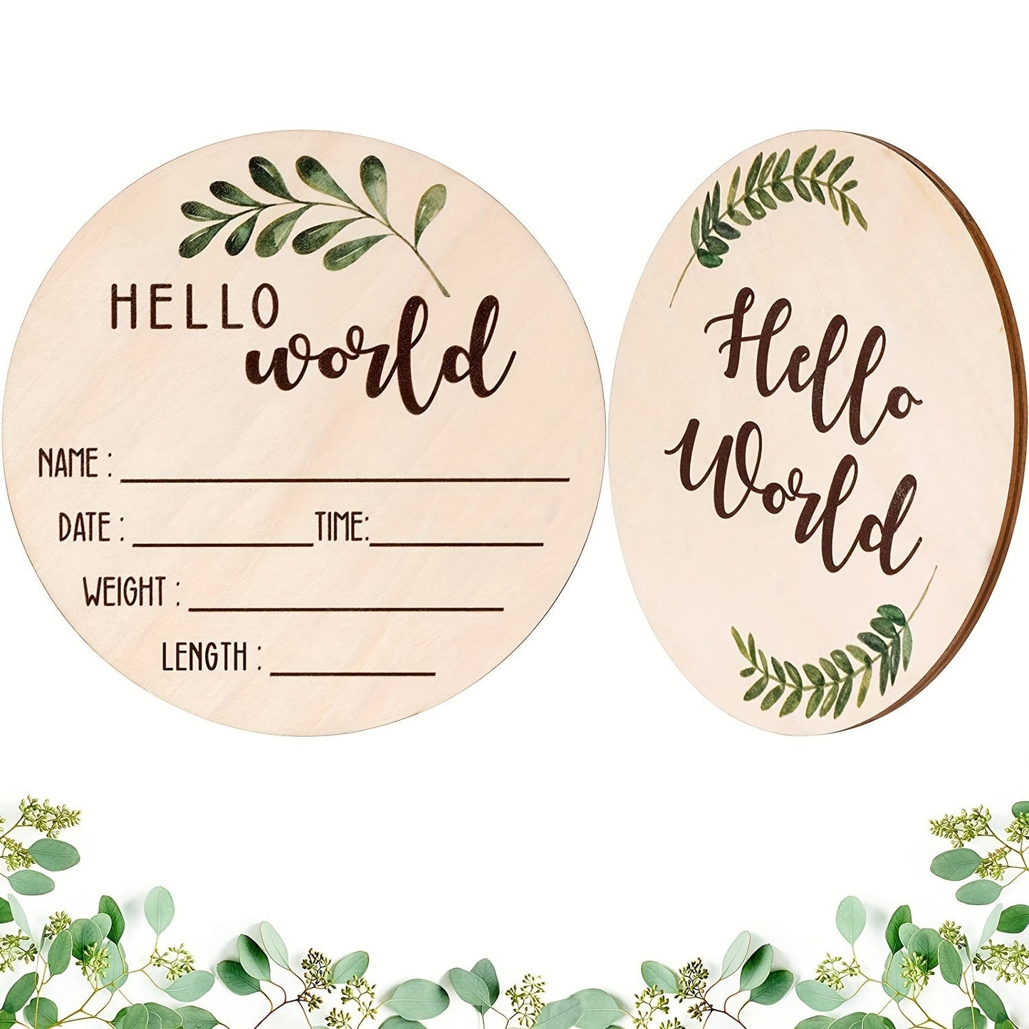 Vibrant Dual-Sided Sign - Say Hello to the World! Beautifully crafted with Natural Wood, Ideal for capturing Hospital Memories & Treasured Keepsakes