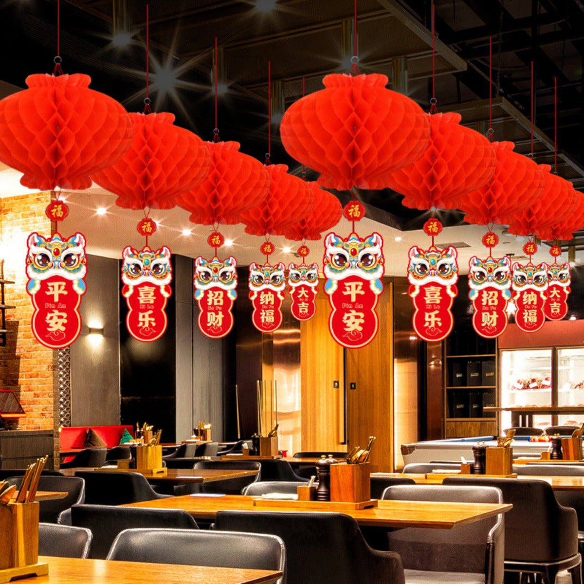 10pcs 2025 Red Lantern Hanging Decorations for New Year and Spring Festival Celebration, creating a joyful atmosphere.