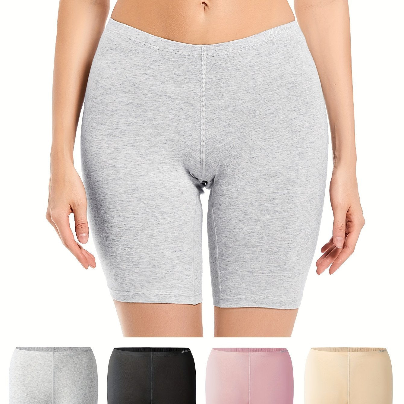 4pcs Women's Slimming Shapewear Shorts with Breathable Soft Blend, Butt Lifting Biker Style in Solid Color and Letter Graphic Underwear.