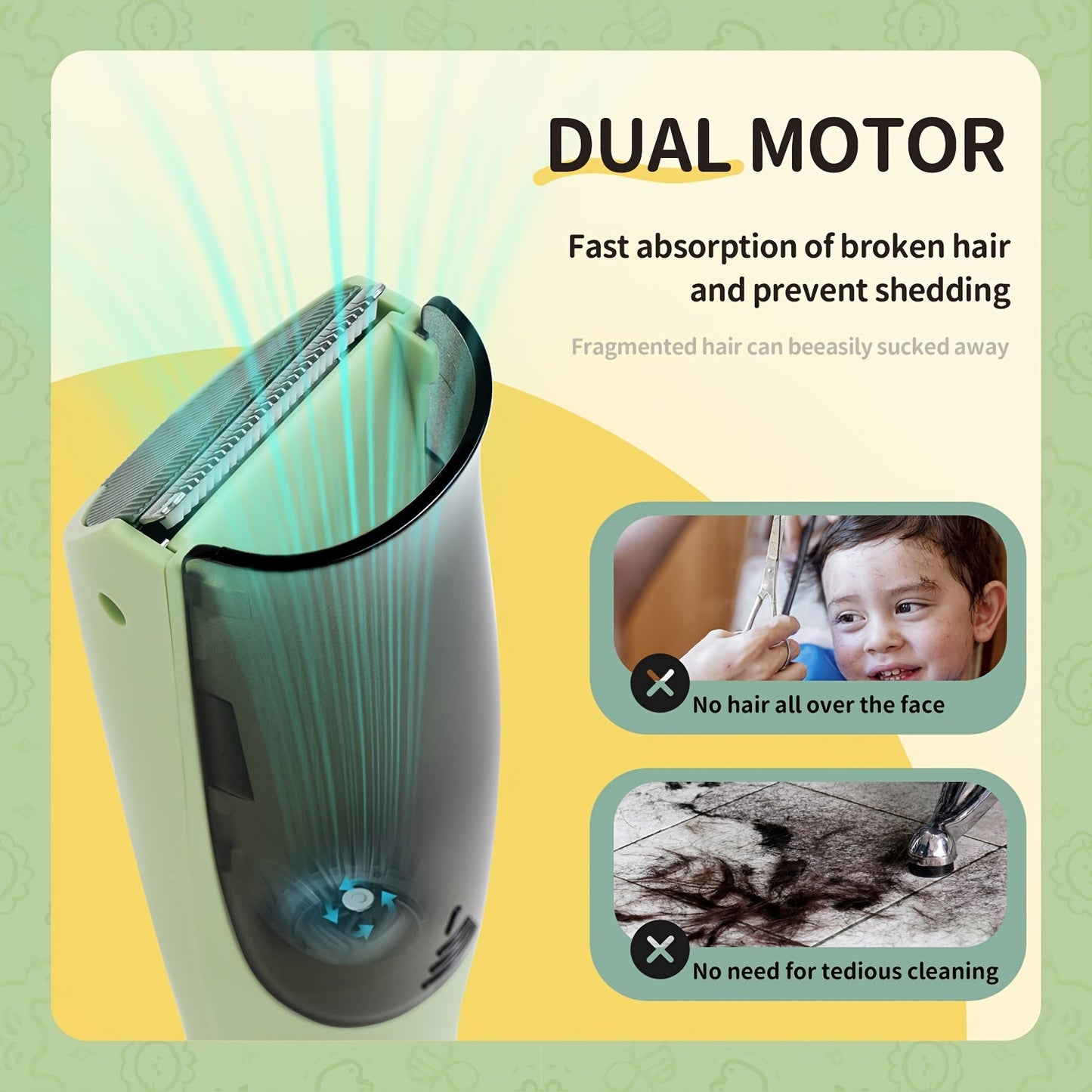 YAFULL Kids Hair Clipper Set - Safe and Quiet Trimming for Ages 3-8, Includes Suction Chamber, 3 Guide Combs, USB Rechargeable Lithium Battery, Wireless Operation, Electric Trimmer Care Kit for Toddlers and Children