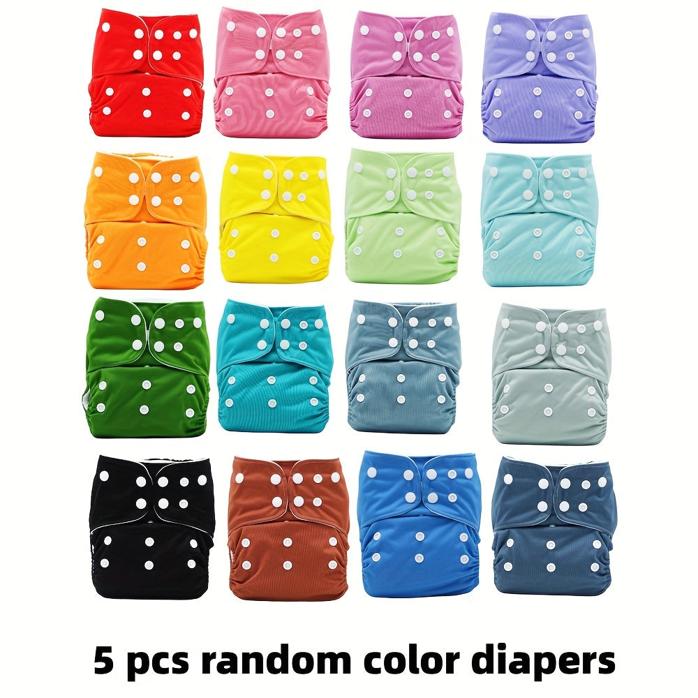 Set of 5 Washable Cloth Diaper Covers in Random Colors with Adjustable Fit for 3-15kg Babies, Reusable Cloth Diapers for Cloth Nappies