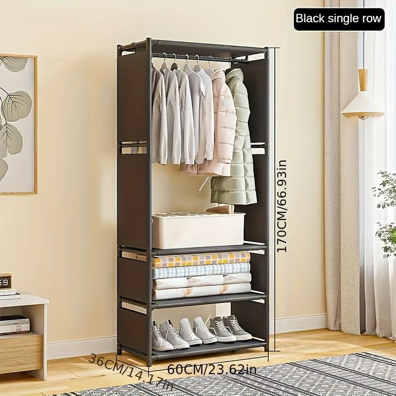 Sturdy Stainless Steel Freestanding Wardrobe Organizer - Rust-Resistant Storage Rack with Shelves for Clothes and Home Organization, Easy Assembly, Space-Saving Design, Enclosed Storage Capacity of over 3.2 Cubic Feet, Height of over 68.58 cm, Ideal for