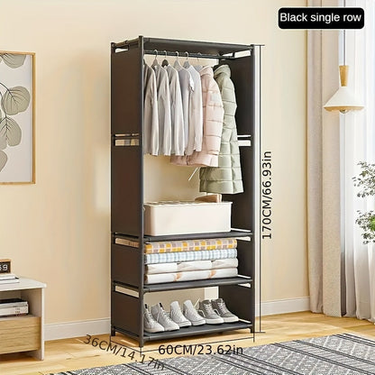 Sturdy Stainless Steel Freestanding Wardrobe Organizer - Rust-Resistant Storage Rack with Shelves for Clothes and Home Organization, Easy Assembly, Space-Saving Design, Enclosed Storage Capacity of over 3.2 Cubic Feet, Height of over 68.58 cm, Ideal for