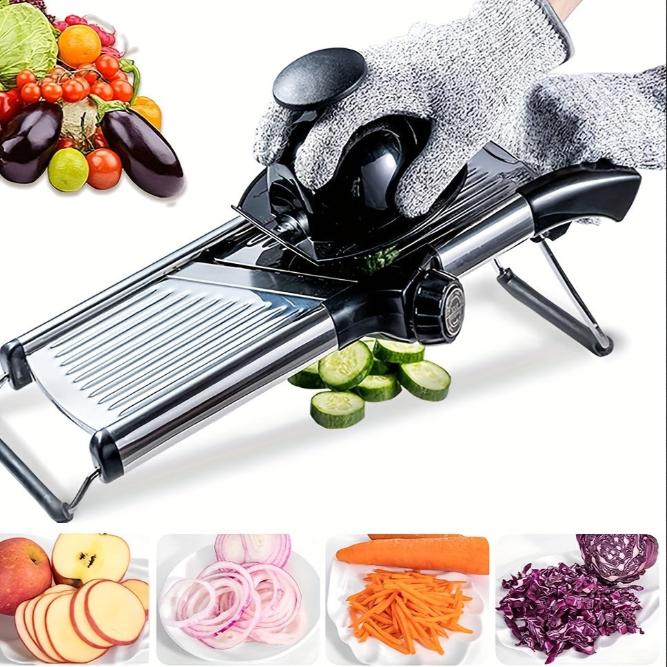 Stainless Steel Vegetable Slicer Set with Adjustable Mandoline Slicer, 5 Blades, Professional Vegetable Grater, Onion and Potato Grater, Kitchen Accessories