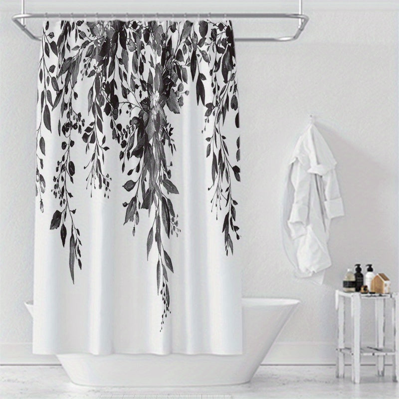 Waterproof black and white floral shower curtain made of soft and durable fabric for bathroom decor and window treatment