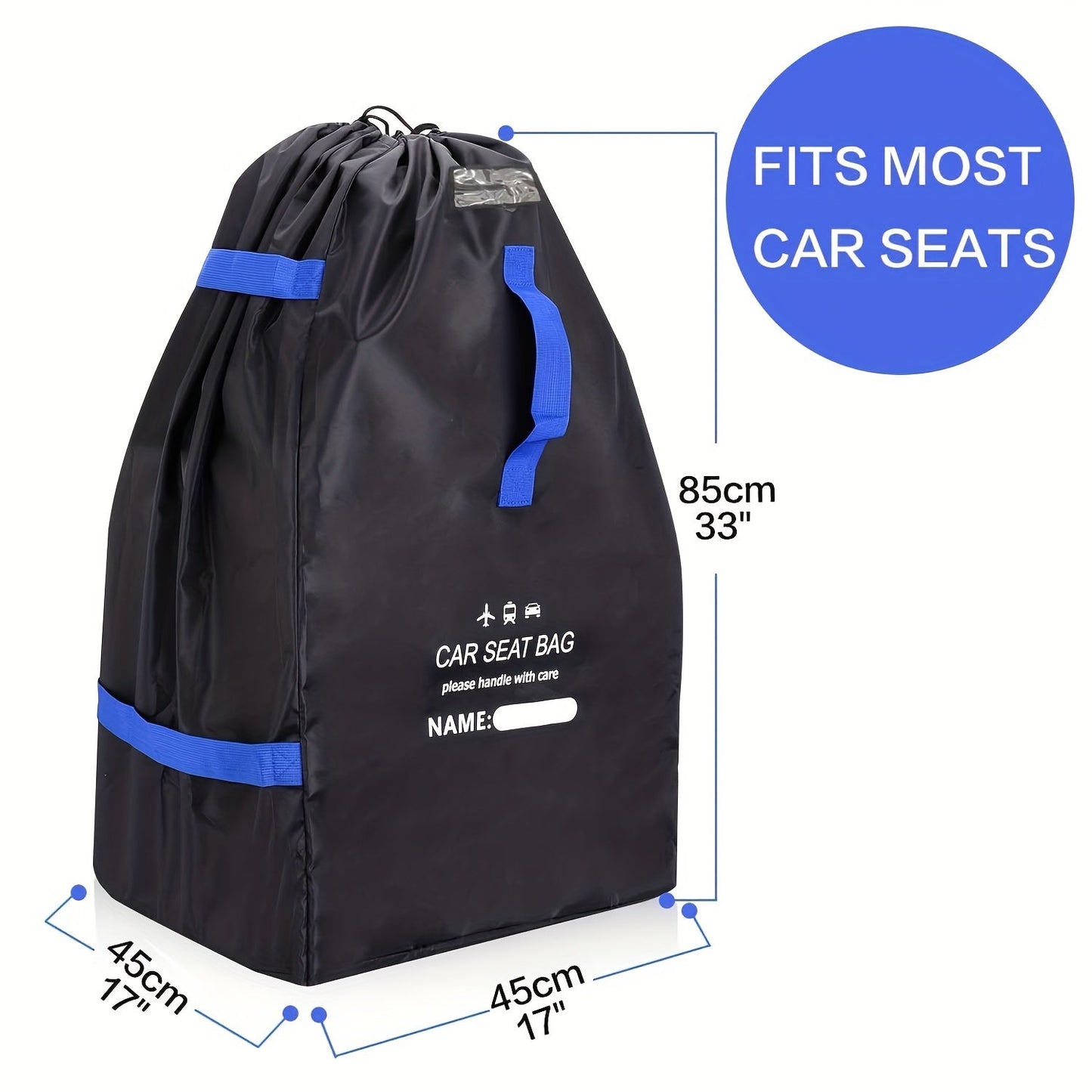 Large car safety seat travel bag made with thickened 300D Oxford cloth, features a double stroller travel bag design. This waterproof ripstop polyester bag is compact and includes stroller bag accessories. Ideal for airplane travel with strollers.