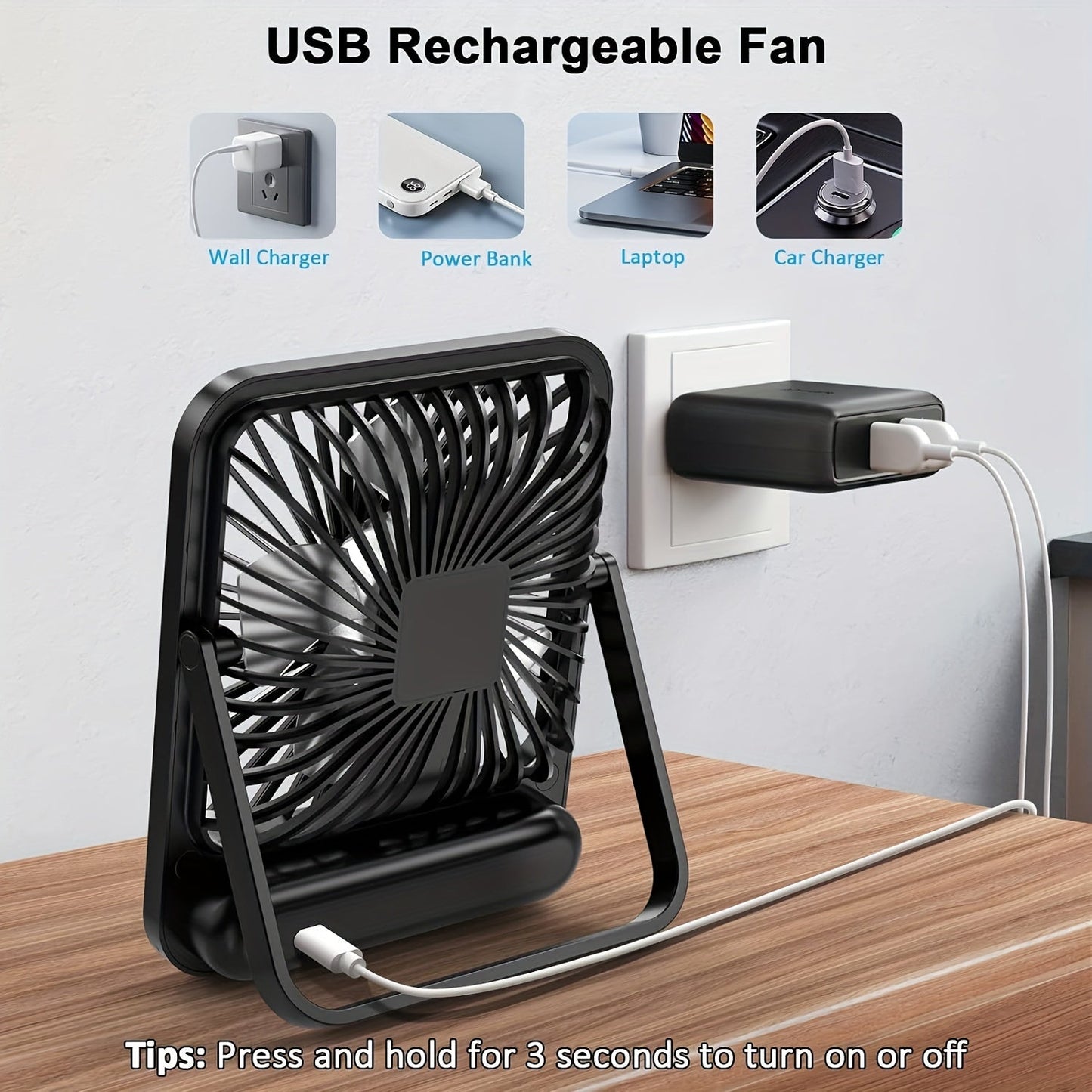 The Goard Portable USB Desk Fan is a convenient and versatile cooling solution. This 6.5-inch foldable tabletop fan features a 180° adjustable stand, 5-speed settings, a painted plastic finish, and button control for easy operation. Perfect for both