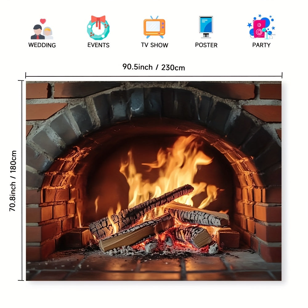 1 piece of versatile polyester fireplace backdrop that does not require electricity. Perfect for all seasons, holiday decor, photoshoots, and events.