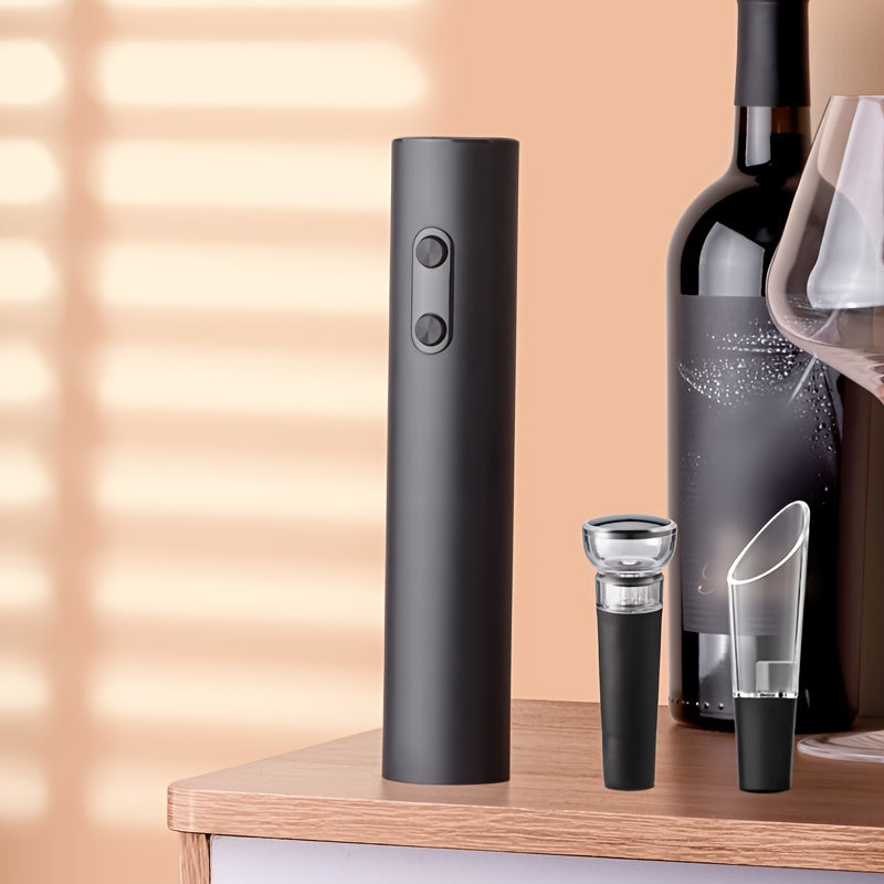 Introducing the XuanGui 5-in-1 Electric Wine Opener Set, the ideal gift for wine enthusiasts. This set includes an automatic bottle opener, foil cutter, freshness preserver, pourer, and storage base. With this convenient set, you can enjoy your favorite