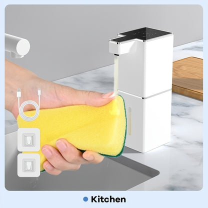 380ml USB Rechargeable Soap Dispenser with Motion Sensor - Wall-Mounted, Plastic, Automatic Hand & Dishwashing Liquid Dispenser for Bathroom and Kitchen.