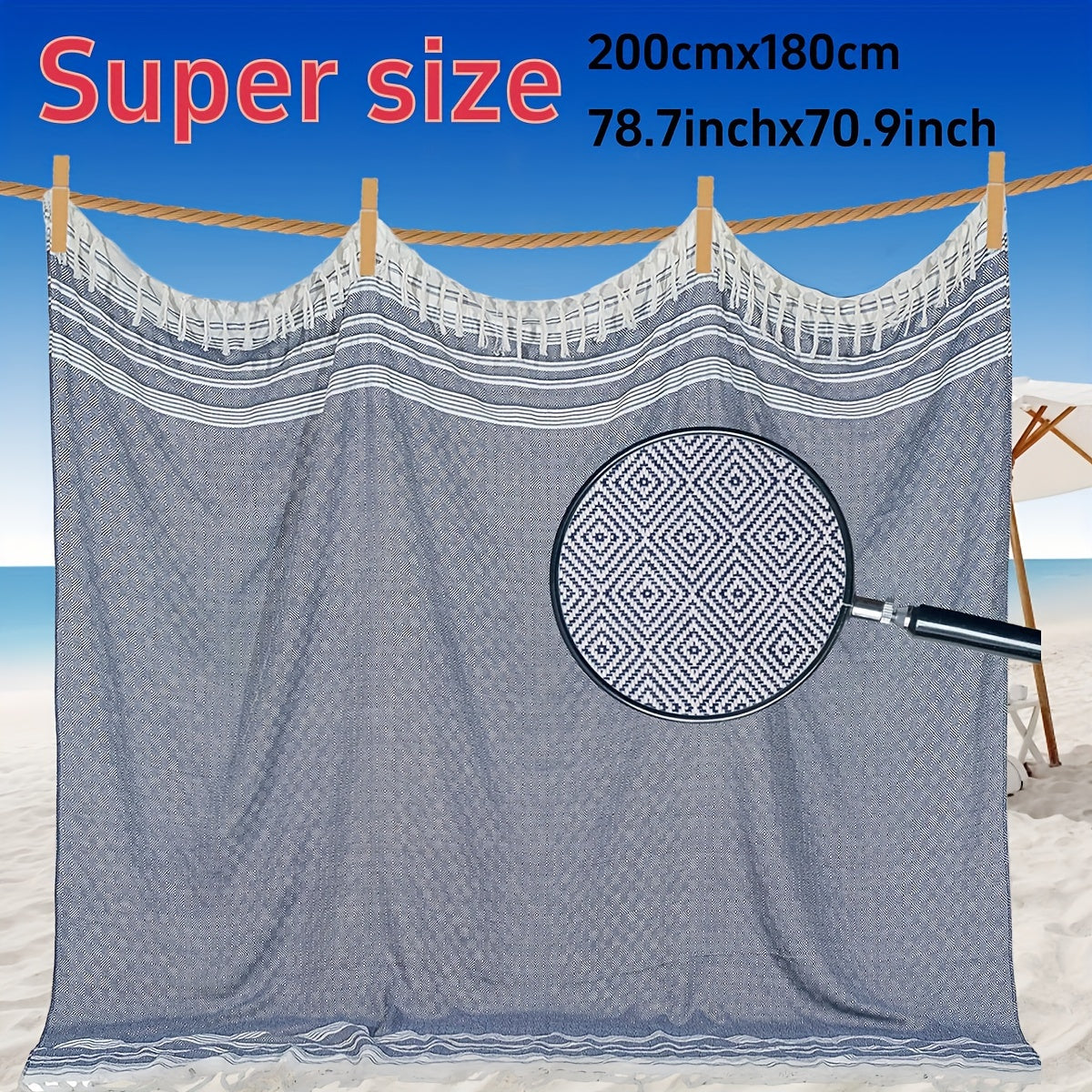 XL Turkish beach towel, quick-dry, soft, sand-free bohemian blanket. Ideal for both men and women, great gift.