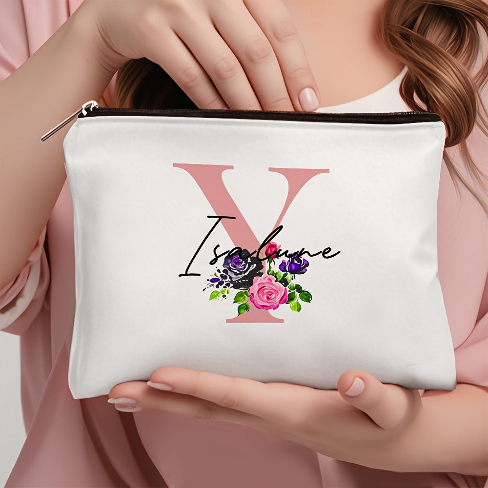 1 personalized cosmetic bag with custom name, versatile for toiletries, makeup, travel essentials, school supplies, and teacher or bachelor party gifts.