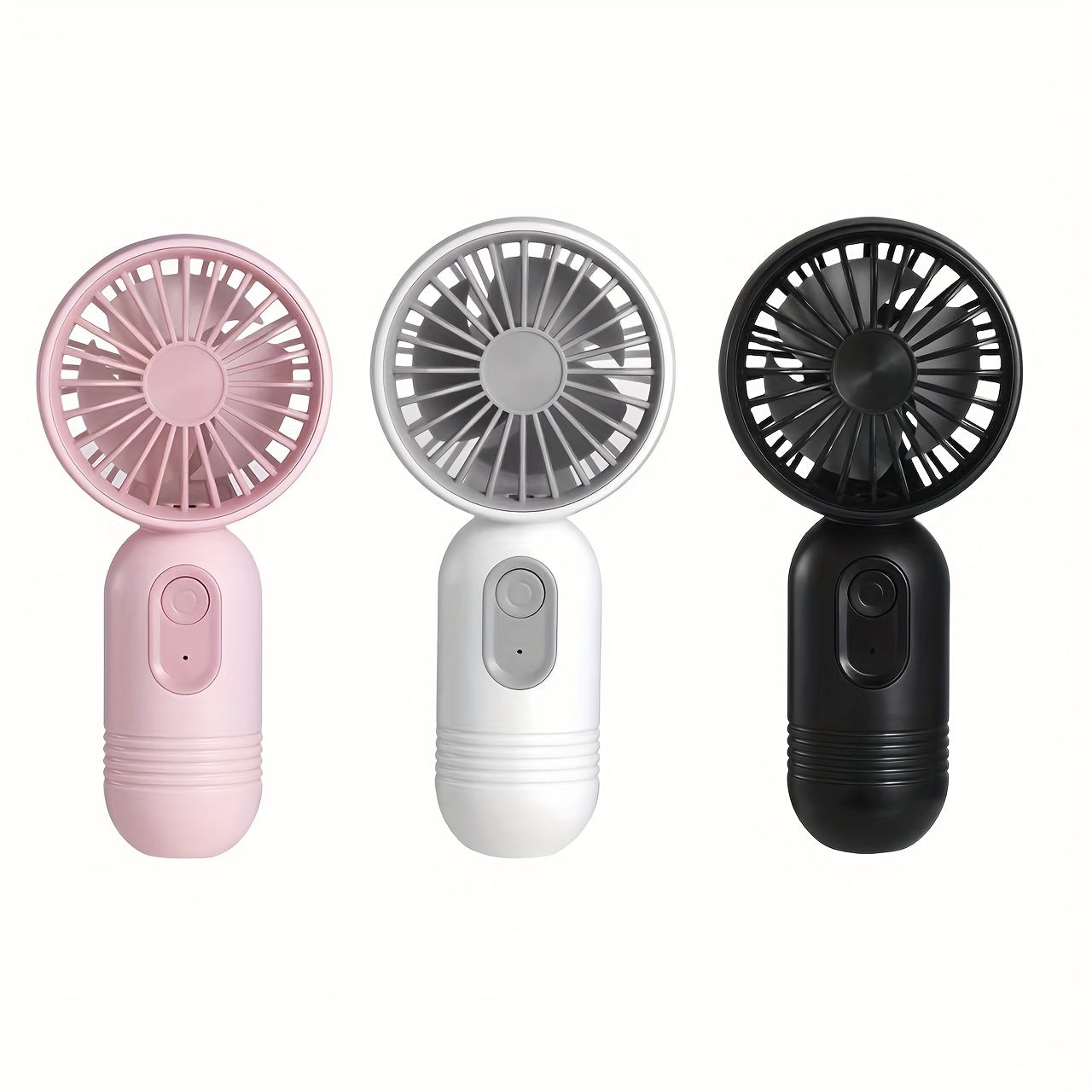 Mini fan set includes 3 pieces of portable fans with lanyards for neck hanging, USB charging, and 3 adjustable speeds. Ideal for staying cool in hot weather, this makeup and handheld fan is perfect for office, outdoor activities, travel, and camping. A