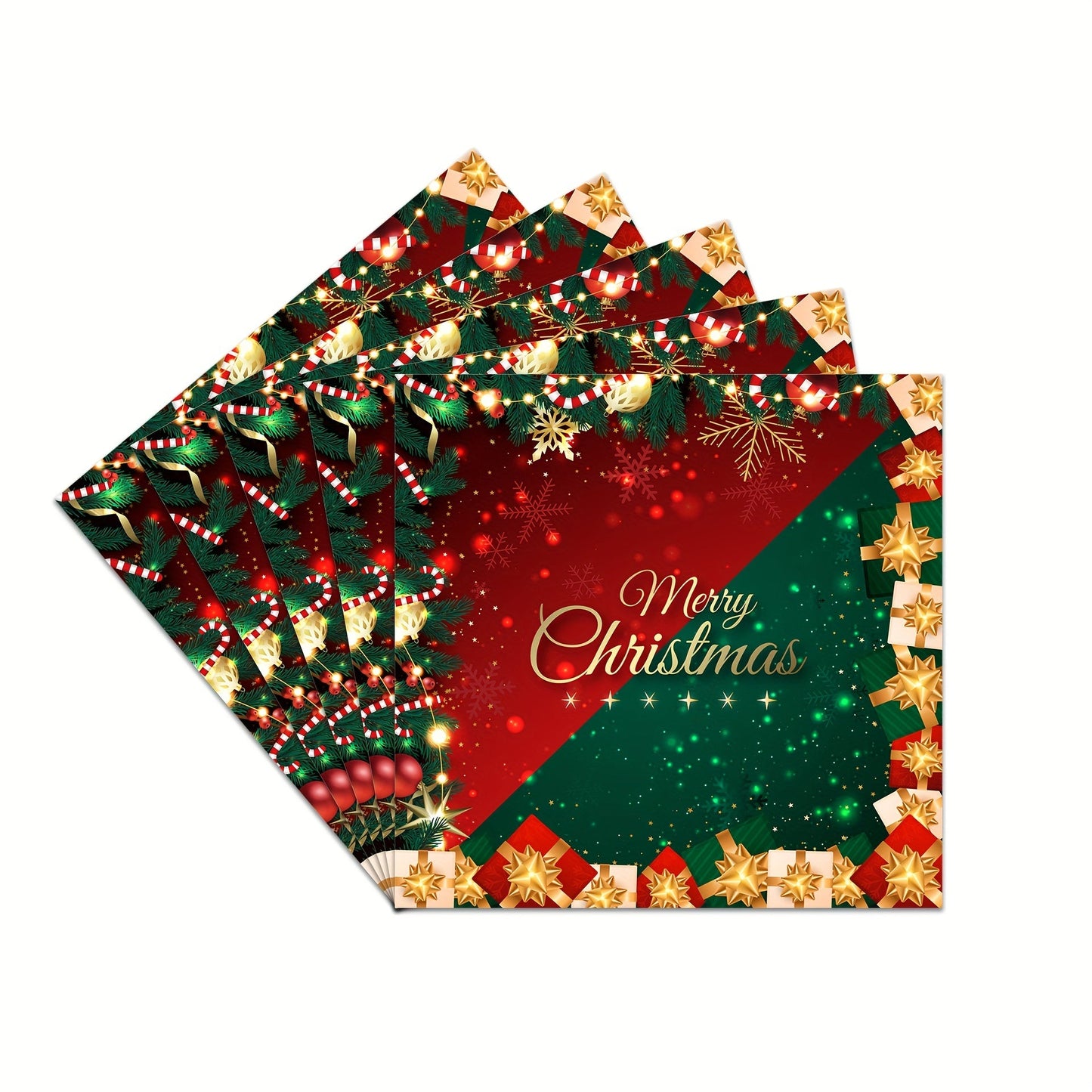 80 pieces of red and green Christmas party supplies including merry Christmas paper plates, napkins, cups, and tableware set. Christmas tree dinnerware set for holiday parties and Christmas party decorations.