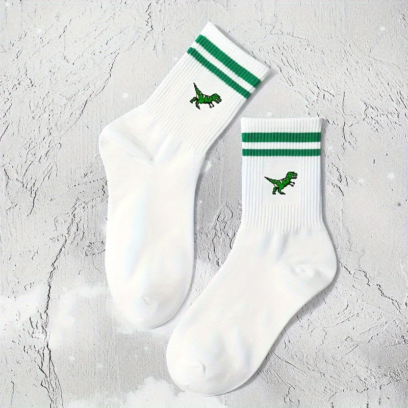 1 Pair Dinosaur & Striped Print Sports Socks for Women