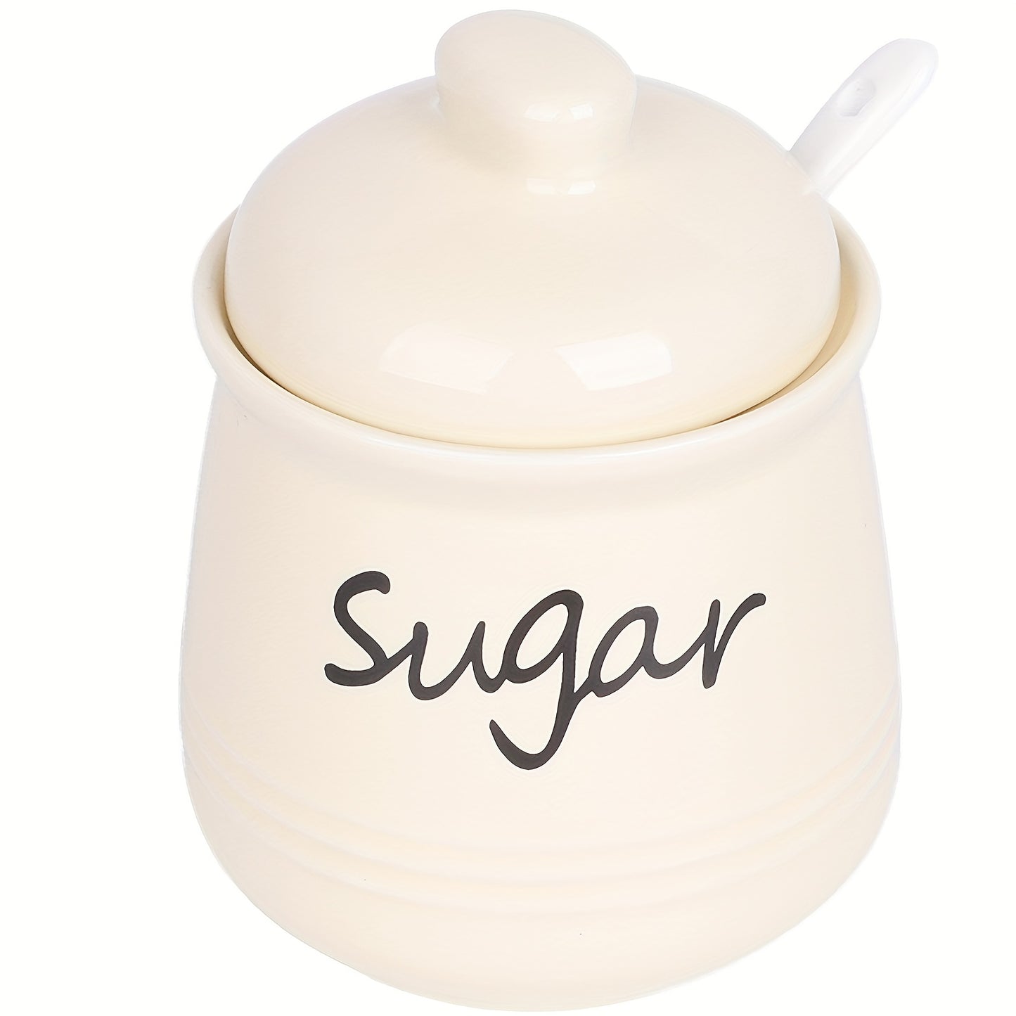 Elegant ceramic sugar jar with lid and spoon, 12oz capacity, 8.99x11.0cm, multiple color options, ideal for coffee bars and restaurants, easy to clean.