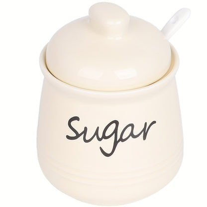 Elegant ceramic sugar jar with lid and spoon, 12oz capacity, 8.99x11.0cm, multiple color options, ideal for coffee bars and restaurants, easy to clean.