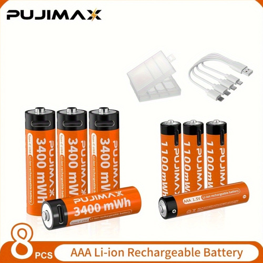 PUJIMAX 1.5V AA 3400Mwh and AAA 1100Mwh Lithium Batteries with Type-C Charging Port.