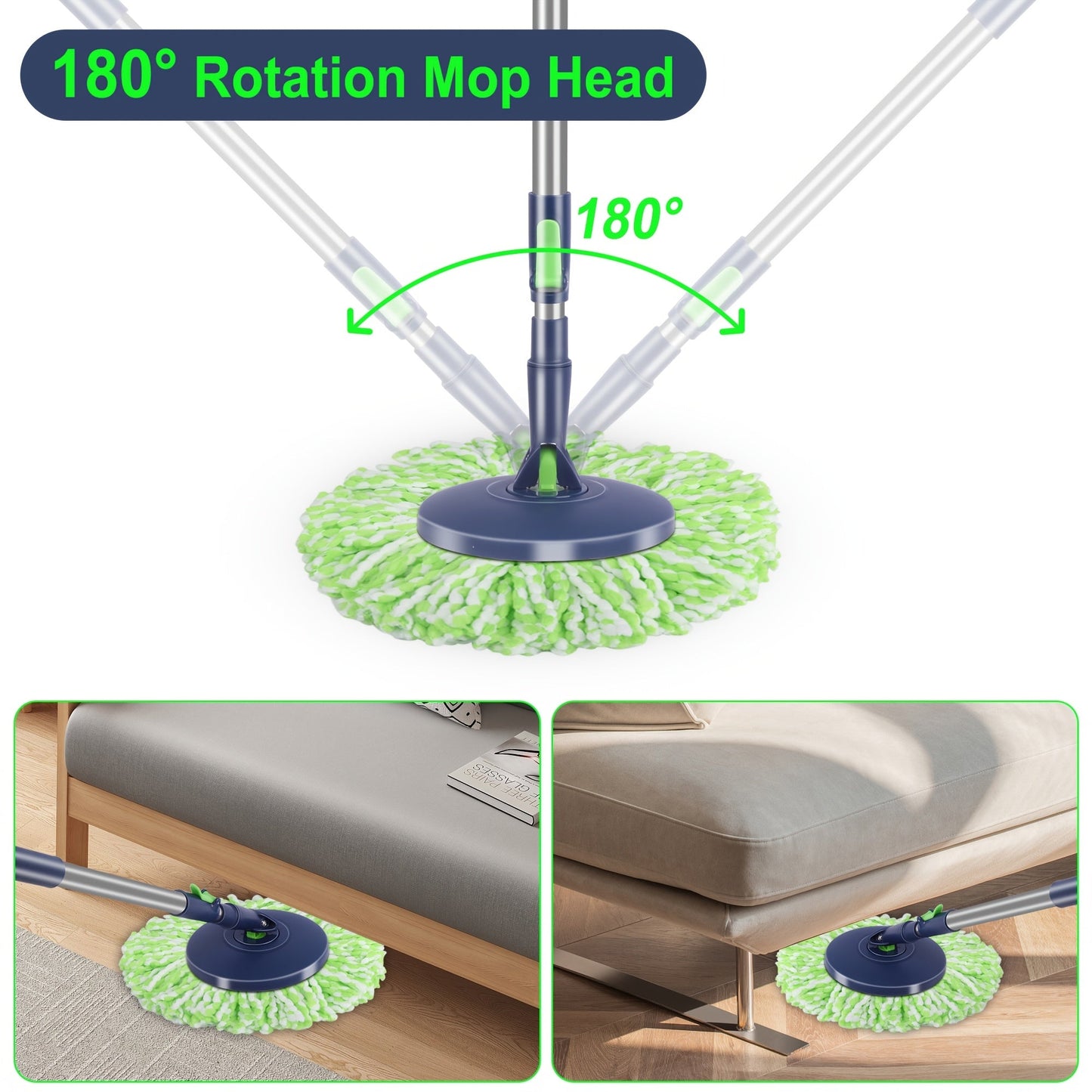 Introducing the MySpry Spin Mop and Bucket Set - A Heavy Duty Floor Cleaning System with Wringer. Say goodbye to needing electricity as this set is perfect for use in your Living Room, Bedroom, or even outdoors. Made of durable plastic material in a