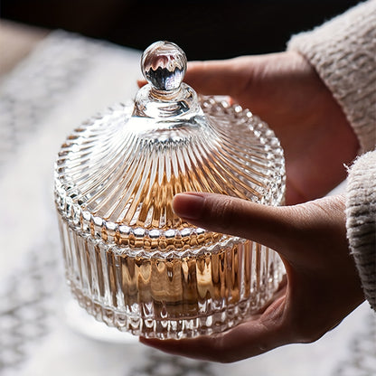 Glass candy server with lid, doubles as a jewellery holder, candle stand, and tabletop decoration-great gift idea