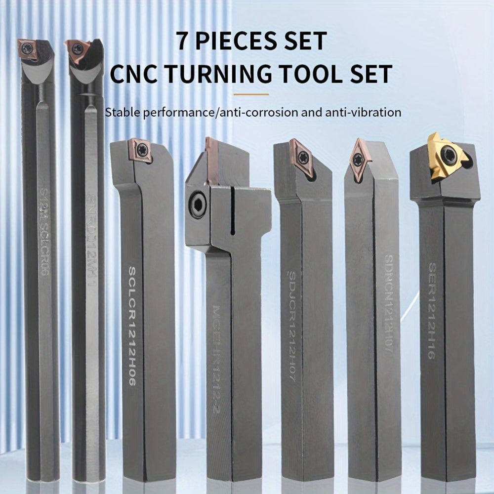 21-piece lathe tool set includes threading holder, boring bars, and carbide inserts for lathe threading, no electricity required.