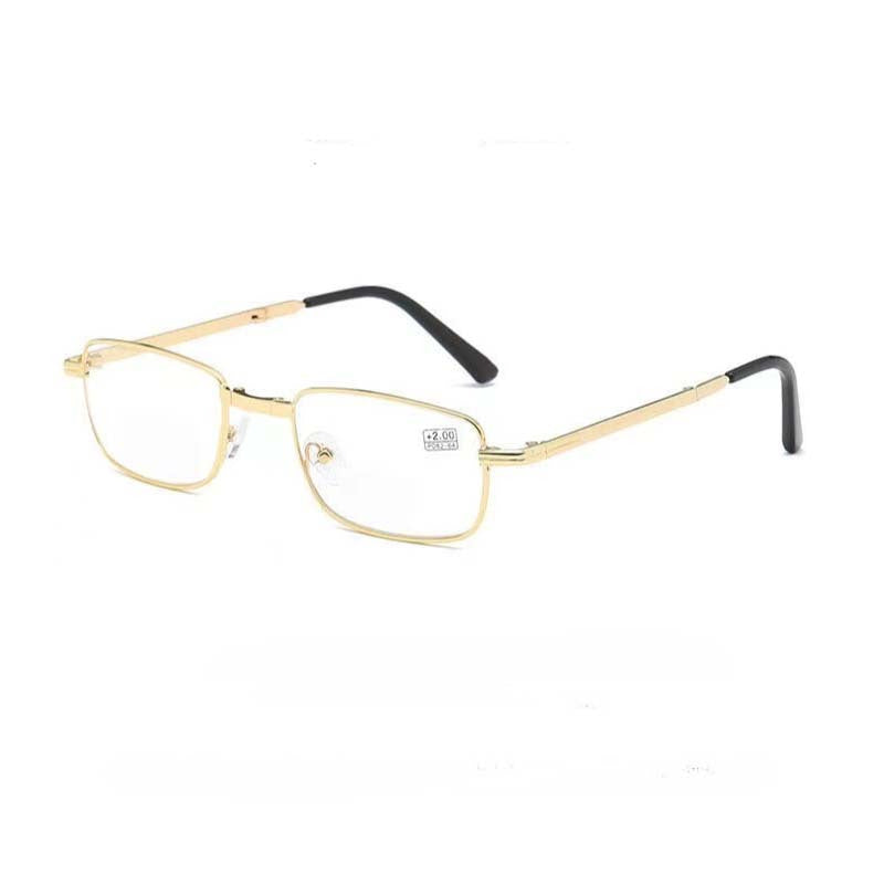 Foldable Golden Dual Light Reading Glasses with Bi-Focal Lenses (+1.0~+4.0) in Stylish Metal Frame. Portable and Scratch-Resistant for Office, Home & Travel. Comes with Case.